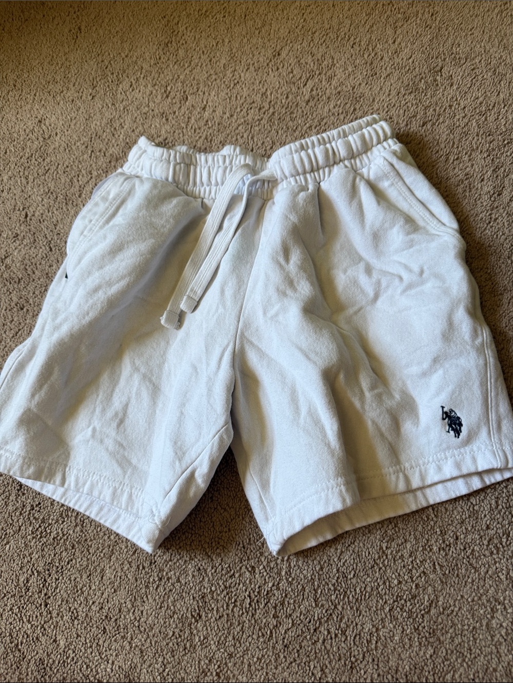 U.S. Polo Assn. White Terry Drawstring Shorts with Embroidered Logo